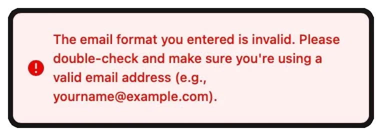 email format you entered is invalid